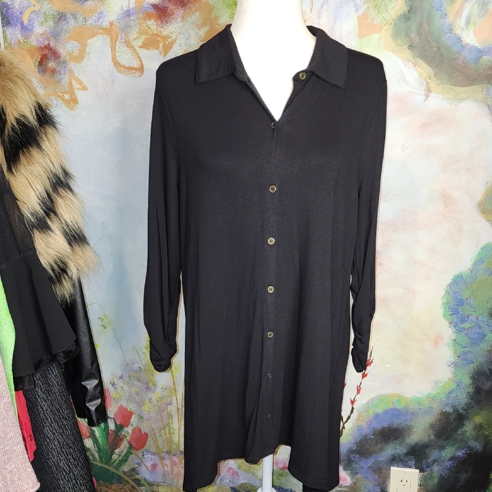 Kim Rogers Black Button-Up Tunic